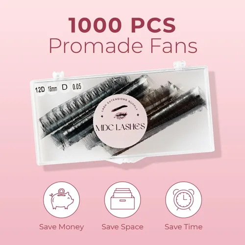 Miniatura 4 de Promade - Extensiones de pestañas postizas prefabricadas con 1000 abanicos 5D-20D, rizo C/CC/D, 0.47-0.7 pulgadas de longitud de 0.05/0.07
