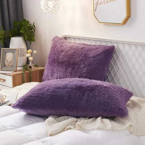 Miniatura 11 de Juego de 2 fundas de almohada estándar de piel sintética de terciopelo suave, fundas de almohada decorativas con cierre de cremallera