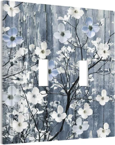 Miniatura 14 de Cubierta de interruptor de luz de 3 cuadrillas con diseño de flores azules púrpuras, cubierta de placa de pared de triple palanca, arbustos florales