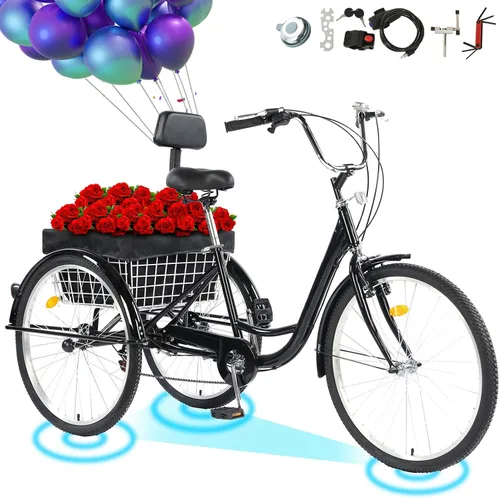 Miniatura 7 de Triciclo para adultos de 24/26 pulgadas, bicicleta de 7 velocidades y 3 ruedas para hombres y mujeres, triciclo de crucero con asiento ajustable