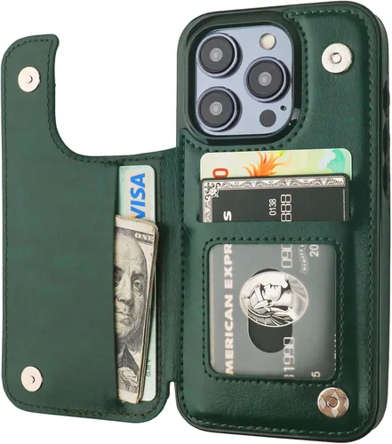 Miniatura 17 de ONETOP Funda tipo cartera compatible con iPhone 15 Pro con soporte para tarjetas, funda de piel sintética con ranuras para tarjetas, doble cierre