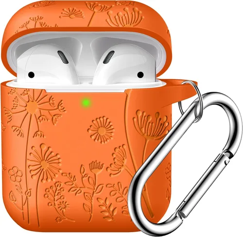 Miniatura 10 de Lerobo Funda protectora completa para AirPods de 2ª y 1ª generación, con grabado de flores, compatible con Apple AirPod, funda de carga con llavero