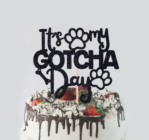 Miniatura 2 de It's My Gotcha Day - Decoración para tartas con purpurina negra, feliz día de Gotcha, decoración de fiesta del día de adopción de mascotas
