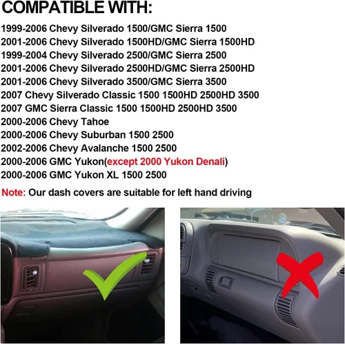 Miniatura 2 de Alfombrilla para salpicadero compatible con GMC Sierra/Chevy Chevrolet Silverado 1999-2006, GMC Yukon XL/Chevy Suburban Tahoe Avalanche