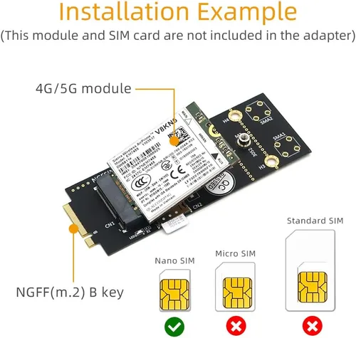 Miniatura 5 de HLT M.2 (NGFF) Adaptador de llave B con tarjeta SIM para módulo 3G/4G/5G