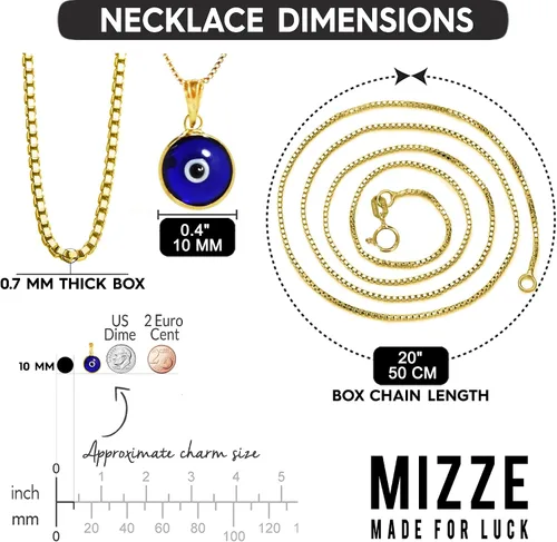 Miniatura 3 de Collar de cadena de oro de 14 quilates de 20 pulgadas de largo con dije de protección contra el mal de ojo de vidrio azul de 0.394in para mujer