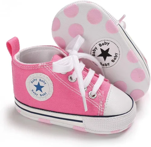 Miniatura 4 de KIDSUN - Zapatos deportivos unisex de caña alta para bebés mezclilla de lona suela antideslizante suaves para los primeros pasos