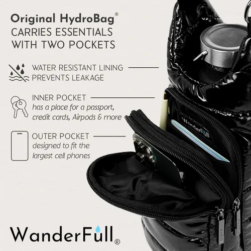 Miniatura 6 de WanderFull Original HydroBag Fits Up to 32 oz Water Bottle Holder with Strap – Hands-Free Crossbody Water Bottle Carrier Bag with Phone Pocket Negro
