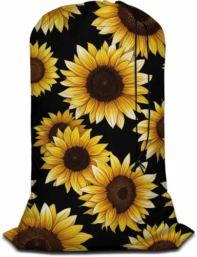 Swono Cesta de lavandería de gran capacidad, diseño de girasoles, ramo romántico de hojas florales clásicas, cestas de almacenamiento para