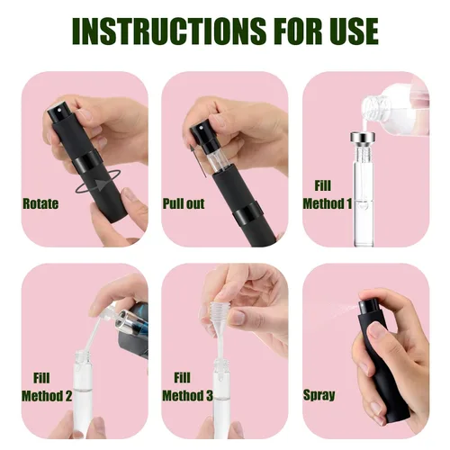 Miniatura 5 de 2 botellas de atomizador de perfume portátiles de 0.3 fl oz, botella de spray vacía recargable con 3 tipos de herramientas de recarga, botellas