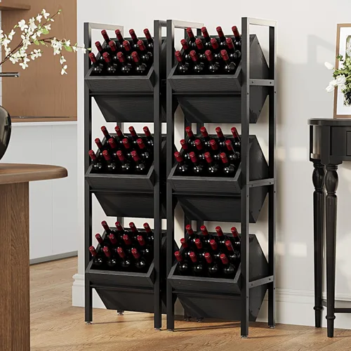 Miniatura 7 de LITTLE TREE Soporte de cesta de 3 niveles, estante de madera para piso, organizador rústico de pie, estante de almacenamiento para cocina, baño
