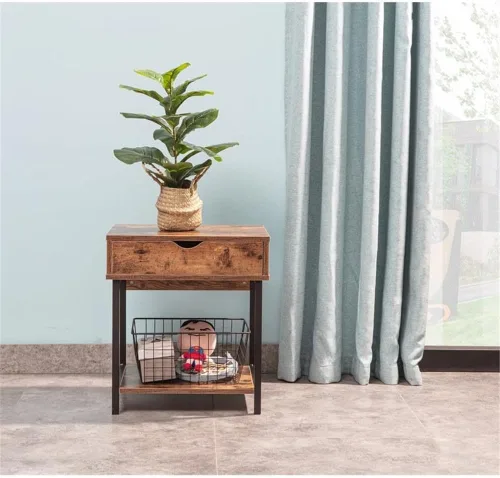Miniatura 6 de JJS Mesa auxiliar auxiliar, mesita de noche, mesita de noche con cajón y estantes de almacenamiento, mesa de sofá para sala de estar, dormitorio