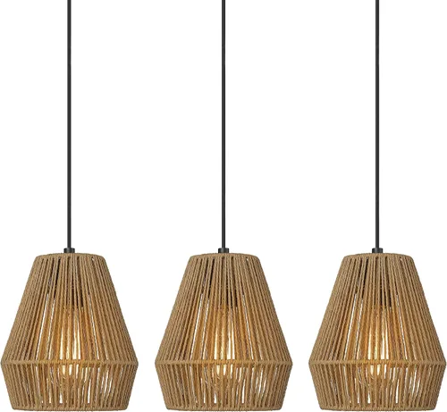 Miniatura 9 de ELYONA Paquete de 3 luces colgantes tejidas, lámpara colgante bohemia moderna de 7 pulgadas con pantalla de ratán tejida a mano, accesorios de luz