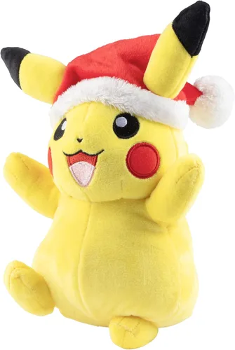 Miniatura 2 de Pokémon Pikachu de peluche navideño de 8 pulgadas con accesorio de sombrero de Papá Noel, licencia oficial, generación 1, figura de juguete