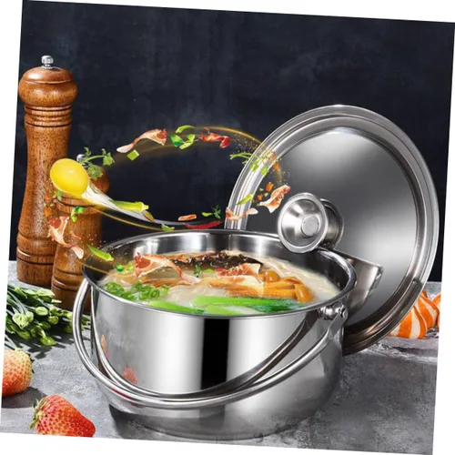 Miniatura 3 de KICHOUSE Olla de cocina de acero inoxidable Olla de acero inoxidable Petit Kitchen Stock con tapa Tazones grandes para mezclar Multifuncional