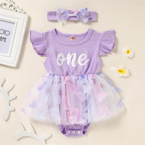 Miniatura 49 de GRNSHTS Traje de bebé niña 1er cumpleaños traje acanalado tul mameluco princesa pastel Smash sesión de fotos ropa + diadema