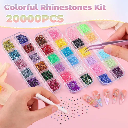 Miniatura 2 de 5 Cajas de Diamantes de Imitación para Uñas, Kit de Medias Perlas 3D, Diamantes de Imitación de Cristal de Gelatina Planas, Diseño de Diamantes