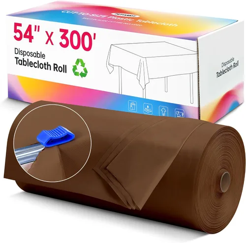 Miniatura 23 de Mantel de plástico desechable, rollo de mantel negro de 54 pulgadas x 300 pies, mantel desechable con cortador deslizante para mesas redondas