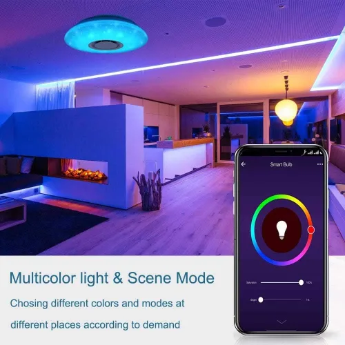 Miniatura 4 de Lámpara de techo con música WiFi mejorada con altavoz Bluetooth y control remoto, lámpara de techo regulable de 15 pulgadas compatible con Alexa