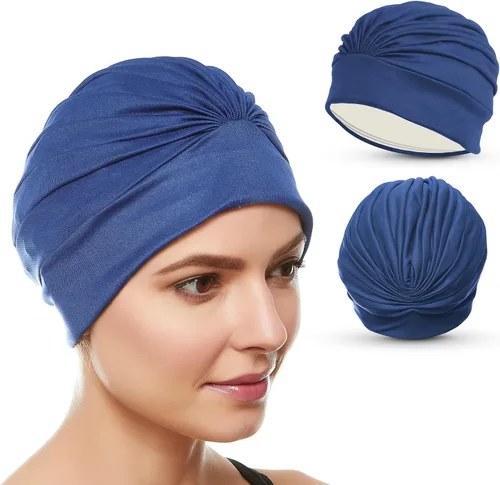 Miniatura 19 de BEEMO Gorros de natación para mujer, turbante de natación, de poliéster, con forro de látex, plisado para mujer Púrpura
