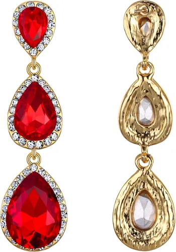 Miniatura 104 de EleQueen Pendientes de cristal austriaco en tono dorado para mujer, forma de pera de 2.5 pulgadas, color esmeralda