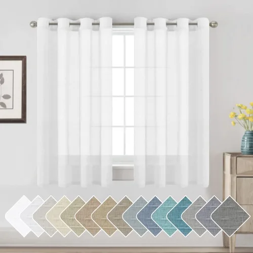 Miniatura 92 de H.VERSAILTEX Cortinas de 96 pulgadas de largo, cortinas de lino/cortinas transparentes de mezcla de lino natural/paneles/cortinas para sala