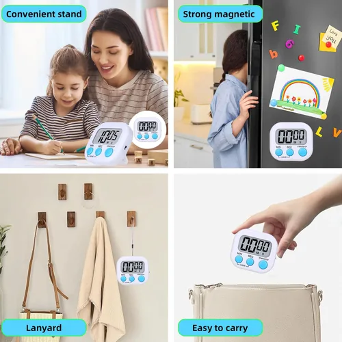 Miniatura 8 de 16 paquetes de temporizador digital multifunción temporizadores electrónicos para aula, pequeño cronómetro magnético de cuenta regresiva, mini reloj