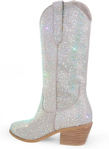 Miniatura 2 de Richealnana Botas de tacón grueso con diamantes de imitación para mujer