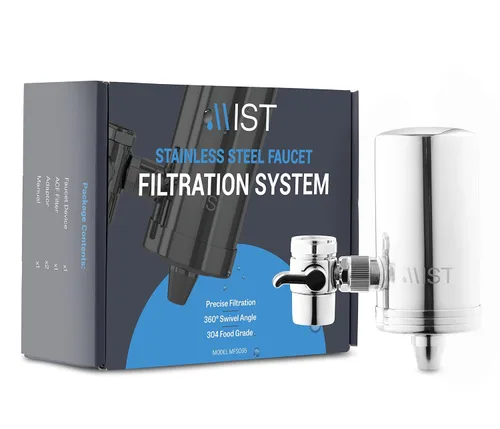 Mist - Filtro de agua para fregadero, filtro de grifo, acero inoxidable, capacidad de 320 gl, reduce el metal pesado, filtro de agua certificado