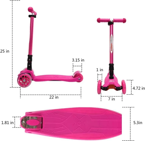 Miniatura 6 de ChromeWheels Patinetes Plegables para Niños, Patinete Deluxe con 4 Alturas Ajustables, Límite de Peso 132 libras, 3 Ruedas, Inclínate para Dirigir #