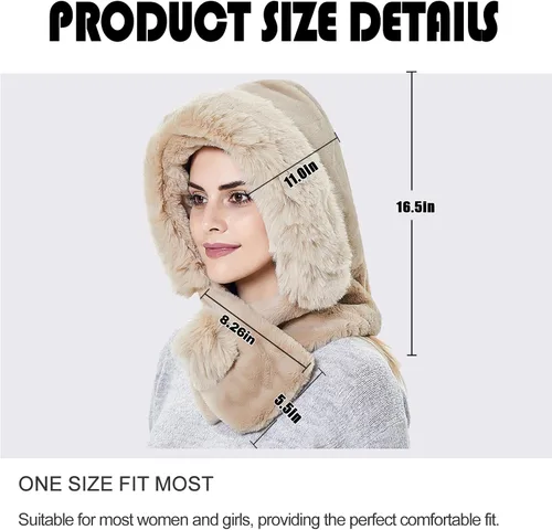 Miniatura 2 de Gorro de forro polar holgado de una pieza para mujer, bufanda con capucha, pasamontañas, cálido invierno, resistente al viento, con cordón