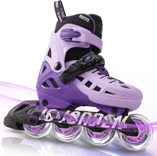Patines en línea para niños y niñas, 4 tamaños ajustables con ruedas en línea y ruedas completamente iluminadas para mujeres y hombres, carcasa