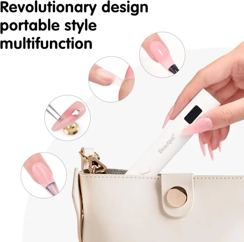 Miniatura 5 de BEAUTPAL - Luz UV de mano para uñas, mini secadora de uñas, luz LED con soporte magnético, pantalla LCD, lámpara de uñas de gel recargable