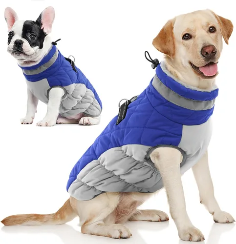 Miniatura 19 de AOFITEE Abrigo para perro, chaquetas cálidas para perros grandes, abrigo reflectante de cuello alto para perros con arnés integrado, impermeable