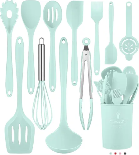 Juego de utensilios de cocina, 12 piezas de utensilios de cocina de silicona (apto para lavavajillas), juego de espátulas resistentes al calor a 392