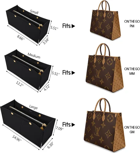 Miniatura 2 de LEXSION Organizador de fieltro para bolso, organizador de bolso con bolsillo desmontable con cremallera para ONTHEGO GM, 3 tamaños 8034, negro