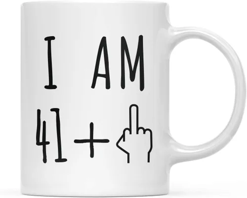 Miniatura 85 de Andaz Press Divertida taza de café de 11 onzas, regalo de broma de cumpleaños, I Am 49 + 1 dedo medio, 1 paquete, ideas de regalo de cumpleaños 50
