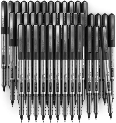 Miniatura 4 de Arteza Bolígrafos Rollerball, paquete de 40, bolígrafos de tinta líquida negra de 0.020 in para diario de viñetas, bolígrafo de punta fina, Negro