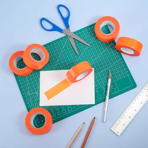 Miniatura 3 de Paquete de 6 cintas de marcado naranja de 1 pulgada x 600 pies, cinta de plástico no adhesiva, rollo de marcado de neón, cintas de estudio