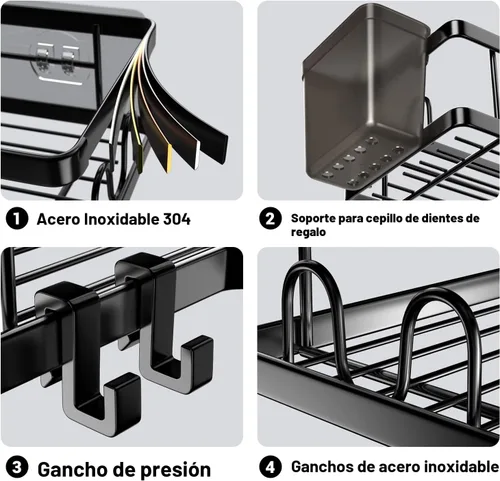 Miniatura 4 de AKTECKE Organizador de esquina para ducha, paquete de 2 estantes organizadores de esquina de ducha adhesivos, estante de almacenamiento de ducha
