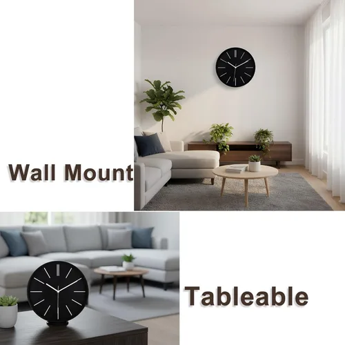 Miniatura 2 de zyzamay Moderno reloj de pared redondo 3D de 12 pulgadas, negro, silencioso de cuarzo, funciona con pilas, fácil de leer, hora precisa