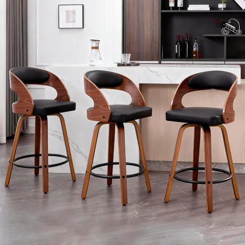 Miniatura 9 de VipDesk Taburetes de bar giratorios, Taburetes de bar de altura de mostrador de nogal con respaldo y brazos, Taburetes de bar tapizados modernos