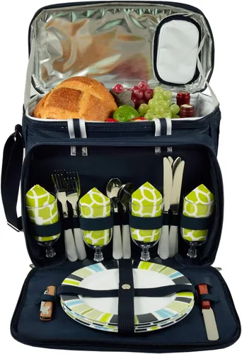 Picnic at Ascot Enfriador de picnic aislado original con servicio para 4 - Diseñado y montado en los Estados Unidos