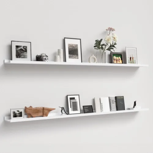 Miniatura 14 de Boswillon Juego de 2 estantes flotantes montados en la pared, modernos estantes de pared negros para almacenamiento con labio, estante de repisa