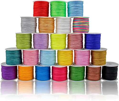 FQTANJU 25 rollos de cuerda de nailon de 1250 yardas para pulseras, cordón de nudo chino de 25 colores, cordón de nailon de 0.031 in para hacer