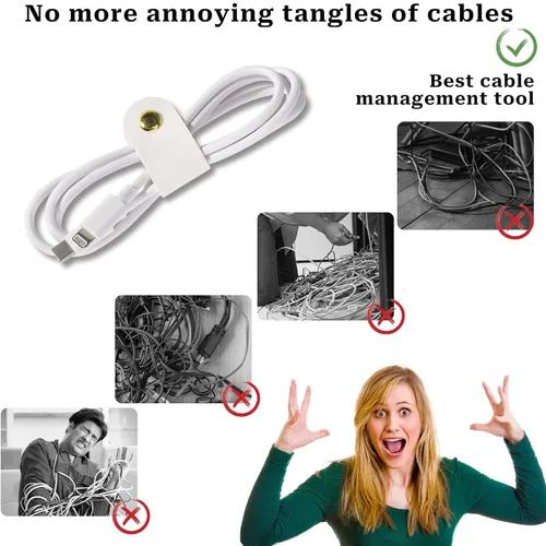 Miniatura 4 de Organizador de cables de cuero, correas de cable reutilizables, organizador de cables de piel sintética, cable de carga, cable de alimentación