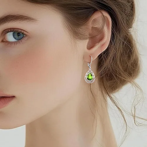 Miniatura 274 de Aretes colgantes de plata de ley con diseño de árbol de la vida, flor, abeja, animales, gato, colibrí, piedra lunar, turquesa, aretes con cierre