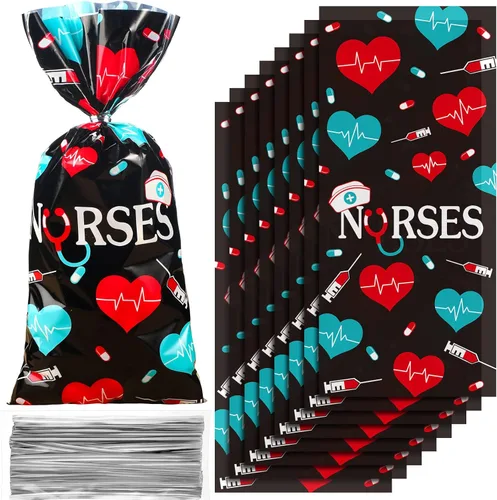 Paquete de 100 bolsas de regalo para la semana de las enfermeras, bolsas de dulces de enfermería, bolsas de regalo médico, bolsas de regalo para el