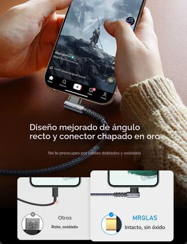 Miniatura 3 de MRGLAS Cable USB C 3.2A (actualizado a 90° y chapado en oro), [4 unidades, 10+6.6+3.3+1.6 pies] Cable de carga rápida tipo C de nailon trenzado USB