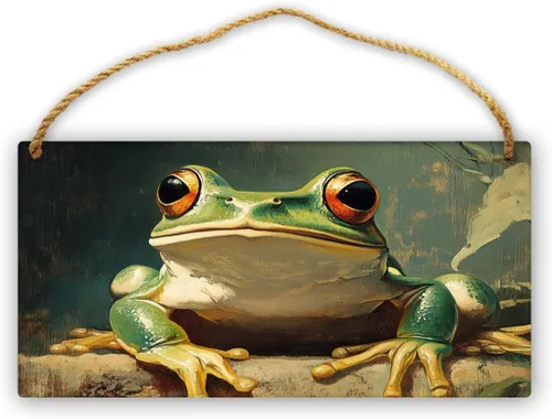 Retro Frog Oil Art Wood Sign 12x6 Inch - Unique decorr for Gift Shop, Nature Center, Art Fair, Great for Gift Givers & Conservation Supporters